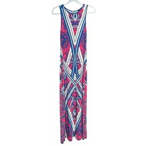 Bisou Bisou Womens Sz 4 Maxi Dress Multicolor Romantic Geometric Beach‎ Vacation